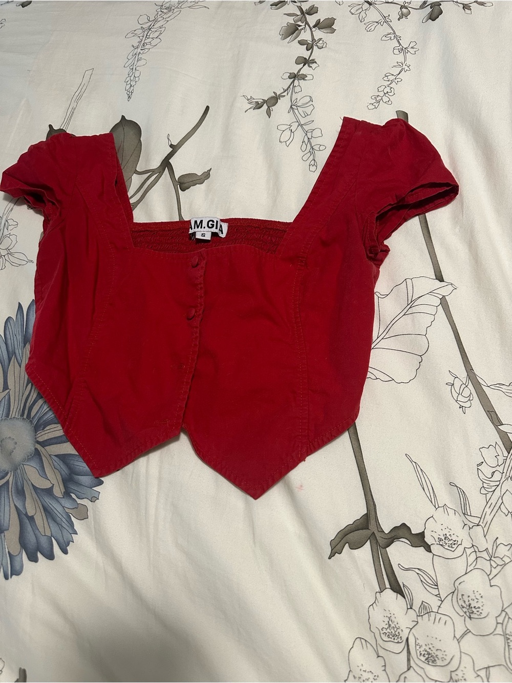 Red Square-Neck Button Front Crop Top - Women I Am Gia Ankaa Top i.am.gia
